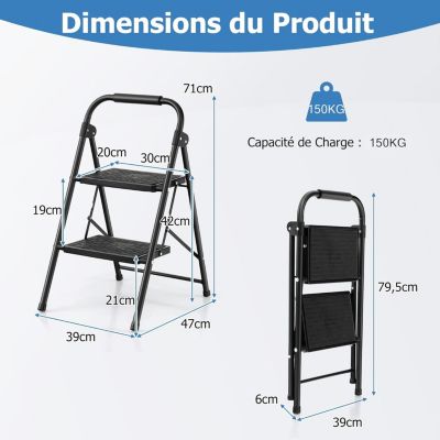 Escabeau Pliable à 3 Marches pour Adultes Léger avec Pédale Large Anti Dérapante et Poignée Confortable