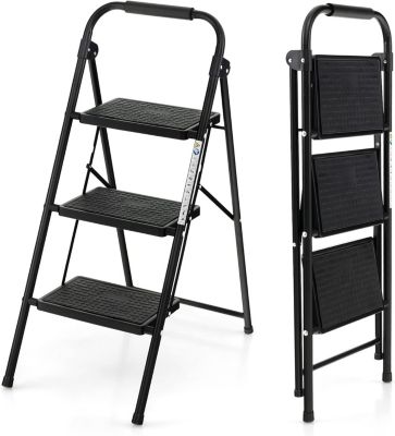 Escabeau Pliable à 3 Marches pour Adultes, Léger , Escabeau Portable pour Maison et Bureau, Noir