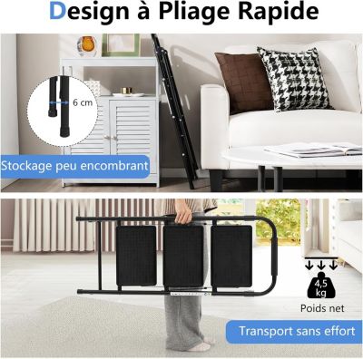 Escabeau Pliable à 3 Marches pour Adultes, Léger , Escabeau Portable pour Maison et Bureau, Noir