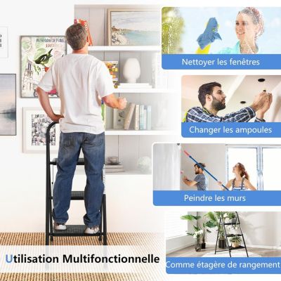 Escabeau Pliable à 3 Marches pour Adultes, Léger , Escabeau Portable pour Maison et Bureau, Noir