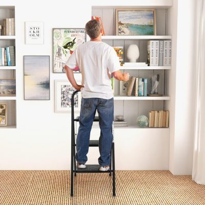 Escabeau Pliable à 3 Marches pour Adultes, Léger , Escabeau Portable pour Maison et Bureau, Noir