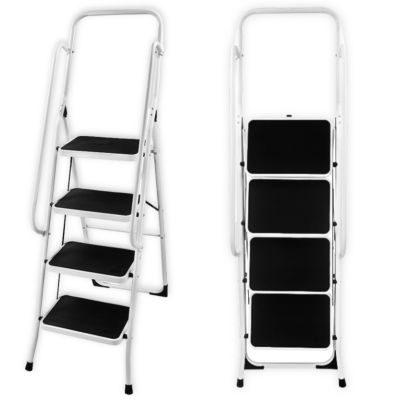 Escabeau pliable 4 marches antidérapantes avec double garde-corps - Hauteur max de travail 0,98 m - Charge 150 kg - FACILITYS