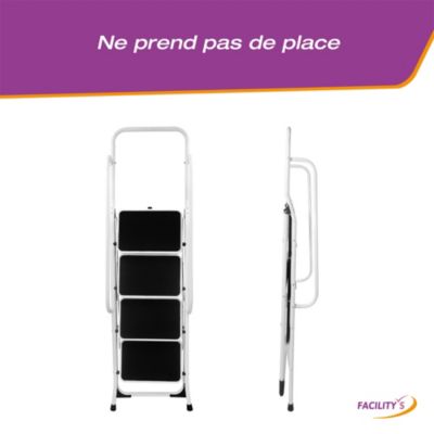 Escabeau pliable 4 marches antidérapantes avec double garde-corps - Hauteur max de travail 0,98 m - Charge 150 kg - FACILITYS