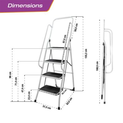 Escabeau pliable 4 marches antidérapantes avec double garde-corps - Hauteur max de travail 0,98 m - Charge 150 kg - FACILITYS