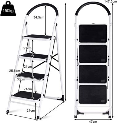 Escabeau Pliable Antidérapant à 4 Marches Capacité de 150 KG Echelle Marchepied en Fer