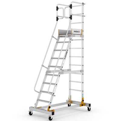 Escabeau roulant 10 marches - Hauteur max. de travail 4.50m - Portillon saloon - RD0012-2.5