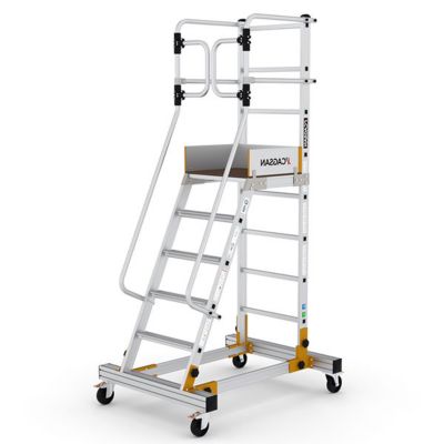Escabeau roulant 4 marches - Hauteur max. de travail 3.00m - Portillon saloon - RD0012-1