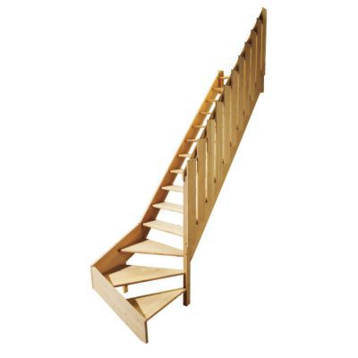 Escalier 1 4 Tournant Droit Bois L 80 Cm 13 Marches Chene Rampe A Balustres Plates Castorama