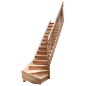 Escalier 1/4 tournant droit bois l.80 cm 13 marches hêtre rampe à balustres tournés