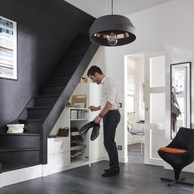 Escalier 1/4 tournant droit bois Normandie l.80 cm 13 marches sapin