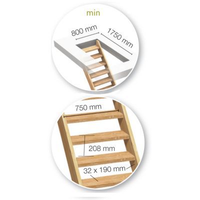 Escalier 1/4 tournant droit bois Normandie l.80 cm 13 marches sapin