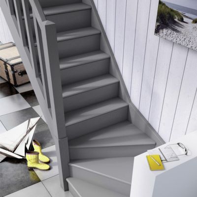 Escalier 1/4 tournant droit bois Normandie l.80 cm 13 marches sapin