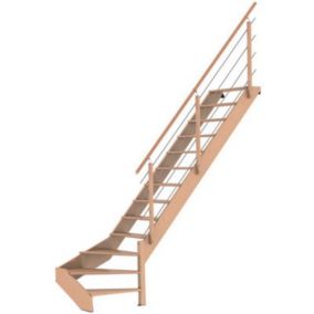 Escalier 1/4 tournant droit bois Novah 13 marches hêtre