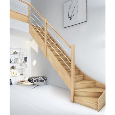 Escalier 1 4 Tournant Droit Bois Olea 15 Marches Chene Castorama