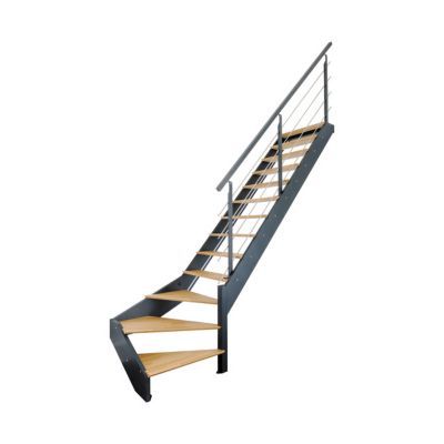 Escalier 1 4 Tournant Droit Metal Et Bois Spark Led 13 Marches Chene Castorama