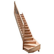 Escalier 1/4 tournant gauche bois l.80 cm 13 marches hêtre rampe à balustre tournés