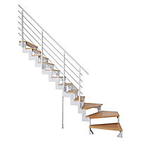Escalier 1/4 tournant gauche métal et bois Tempo white l.80 cm 12 marches chêne/blanc