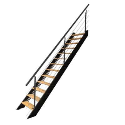 Escalier bois droit noir avec garde-corps à LED intégrées, Diverso KORDO