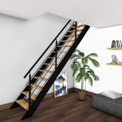 Escalier bois droit noir avec garde-corps à LED intégrées, Spectra KORDO