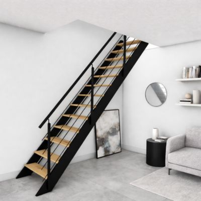Escalier bois droit noir avec garde-corps à LED intégrées, Spectra KORDO
