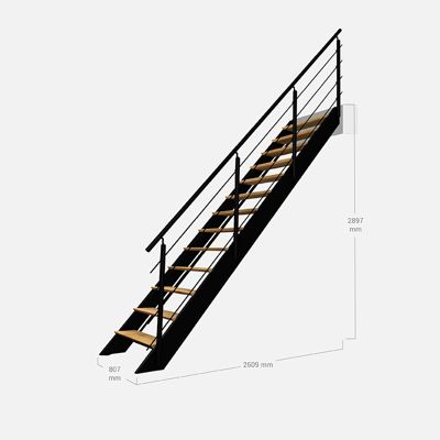 Escalier bois droit noir avec garde-corps à LED intégrées, Spectra KORDO