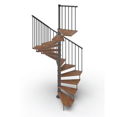 Escalier colimaçon 10 marches - Haut. à franchir 2.05 à 2.40m - Diam. 140cm - Trémie carrée - Struct. anthracite / marches noyer -