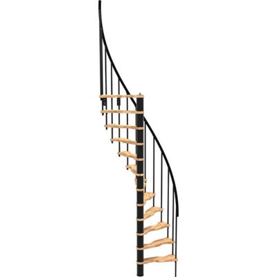 Escalier colimaçon 10 marches - Hauteur à franchir 2.09 à 2.59m - Structure noire et marche hêtre - Diamètre 140cm - SUON140/NH-10