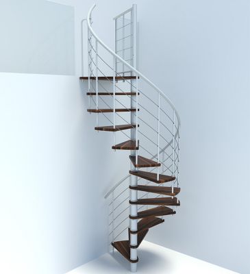 Escalier colimaçon 11 marches - Diamètre 140cm - Hauteur à franchir 2.15 à 2.59m - Blanc et Noyer - VENE140-SBMNOY-11