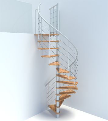Escalier colimaçon 13 marches - Diamètre 120cm - Hauteur à franchir 2.54 à 3.05m - Blanc et hêtre - VENE120-SBMNAT-13