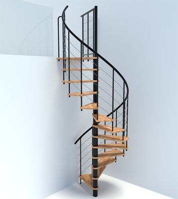 Escalier colimaçon 13 marches - Diamètre 120cm - Hauteur à franchir 2.54 à 3.05m - Noir et hêtre - VENE120-SNMNAT-13