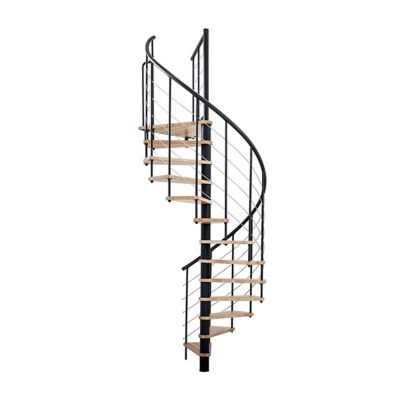 Escalier colimaçon 13 marches - Hauteur à franchir 2.54 à 3.05m - Structure noire et marche hêtre - Diamètre 100cm - VENE100/NH-13