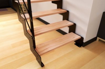 Escalier crémaillière droit Costa rampe acier marche hêtre l. 2.75 m