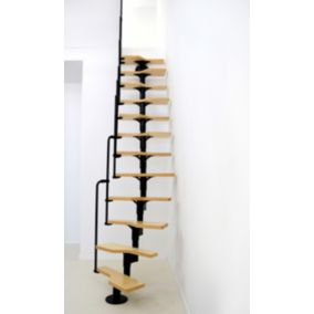 Escalier de grenier HandyStairs SWIRL - Escalier polyvalent - Noir avec marches en hêtre - Hauteur 294 cm