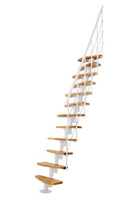 Escalier droit 12 marches - Hauteur à franchir 2.23 à 2.94m - Largeur 65cm - Structure blanche et marche hêtre - NIZZA60/I/BN-12