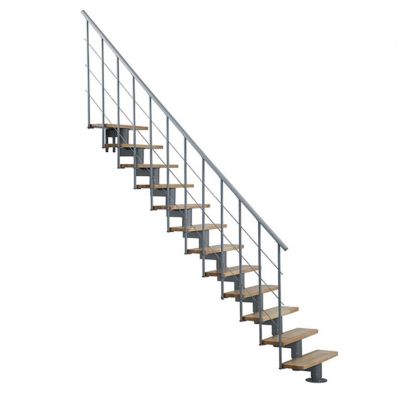 Escalier droit 12 marches - Hauteur à franchir 2.59 à 3.12m- Largeur 80cm - Structure grise et marche hêtre - COMFO80/I/GB-12