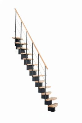 Escalier droit 13 marches - Hauteur à franchir 2.66 à 2.98m - Largeur 65cm - Structure noire et marche hêtre - QUATR65/I-NB-13