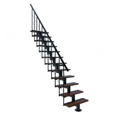 Escalier droit 14 marches - Hauteur à franchir 2.97 à 3.60m - Largeur 80cm - Structure noire et marche noyer - COMFO80/I/NN-14