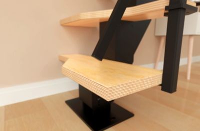 Escalier droit Dona rampe aluminium marche en bois l. 2.83 m