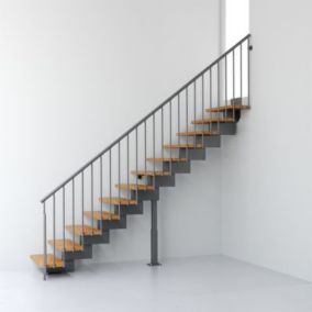 Escalier droit métal et bois Magia 90 l.90 cm 10 marches gris fonte/clair