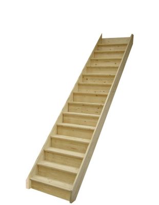Escalier Droit Moreno Sapin Sans Rampe  Avec Contremarches   H Sol Sol 285 Cm