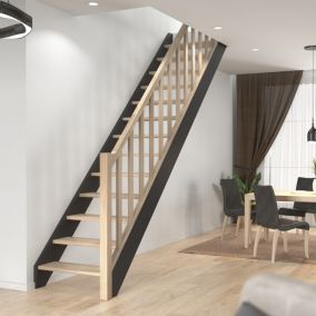 Escalier droit Sogem chêne coloris naturel 13 marches sans contremarches Liverpool avec rampe