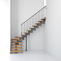 Escalier en L métal et bois Magia 90 l.70 cm 10 marches gris fonte/clair