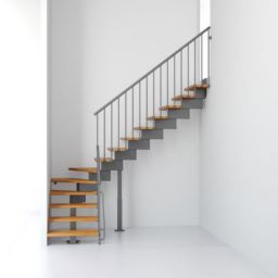 Escalier en L métal et bois Magia 90 l.70 cm 12 marches gris fonte/clair