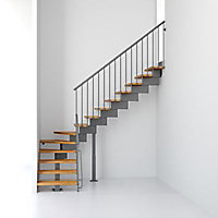 Escalier en L métal et bois Magia 90 l.70 cm 14 marches gris fonte/clair