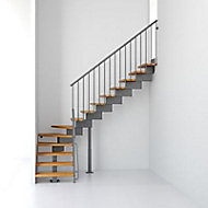 Escalier en L métal et bois Magia 90 l.80 cm 10 marches gris fonte/clair