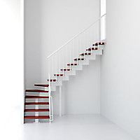 Escalier en L métal et bois Magia 90 l.70 14 marches cm blanc/cerisier