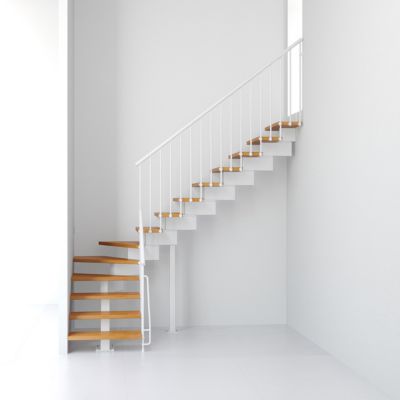 Escalier en L métal et bois Magia 90 l.70 cm 10 marches blanc/clair