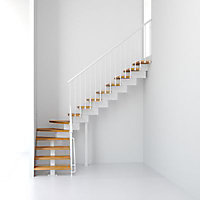 Escalier en L métal et bois Magia 90 l.70 cm 11 marches blanc/clair
