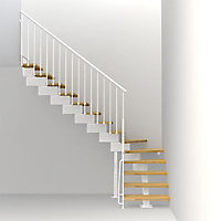 Escalier en L métal et bois Magia 90 l.70 cm 12 marches blanc/chêne