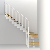 Escalier en L métal et bois Magia 90 l.80 cm 12 marches blanc/chêne
